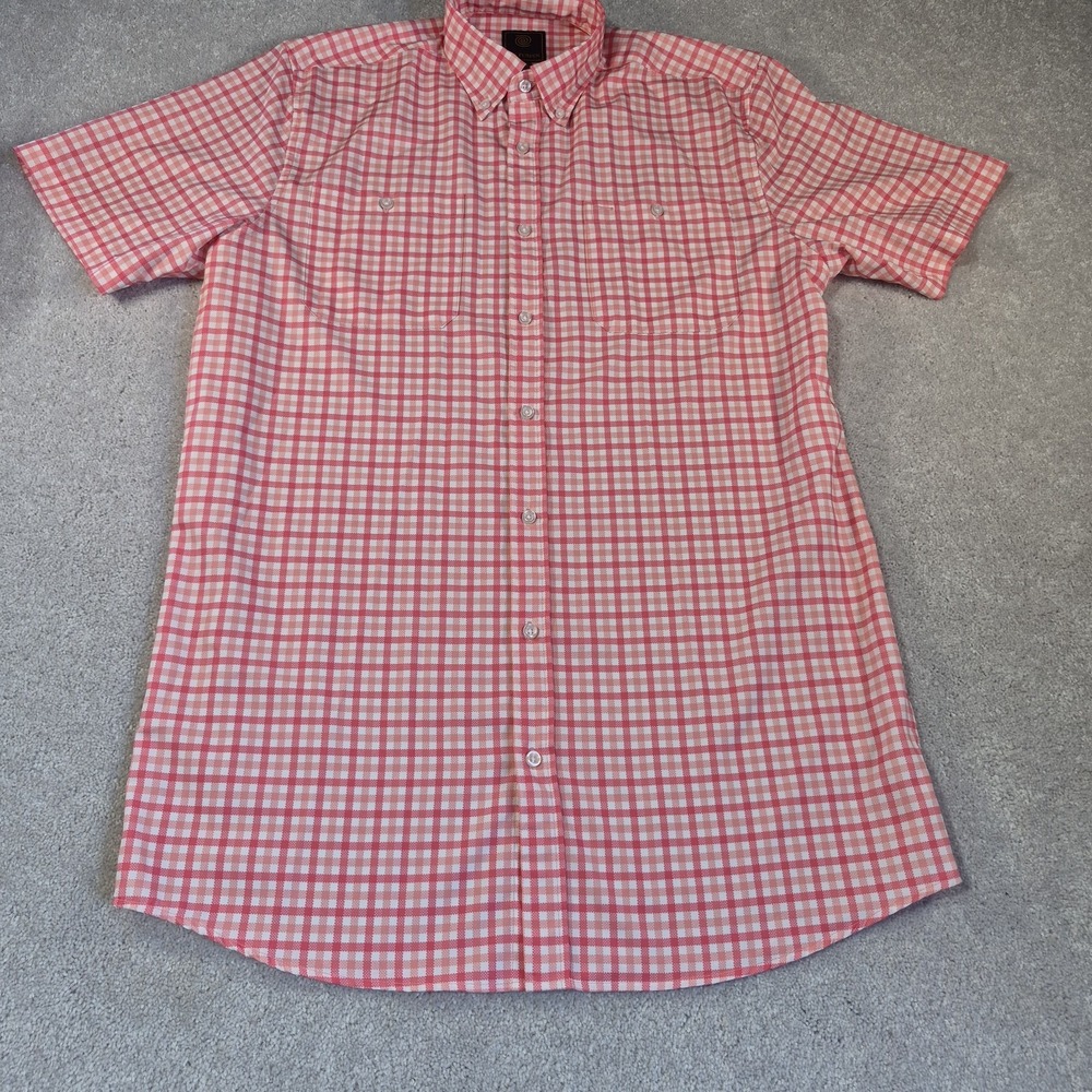 F/X Fusion Men's XLT Shirt Short Sleeve Gingham Plaid Peach White  Button-down